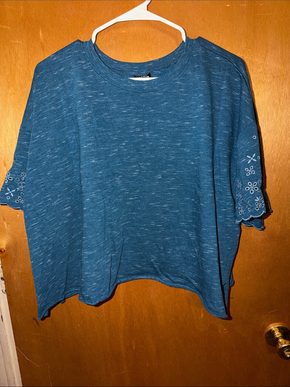 torrid Teal Short-Sleeve Pullover with Embroidered Sleeve Accents